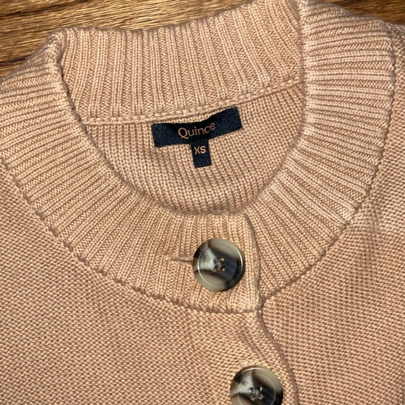 Quince Cropped Crewneck Button-Front Cardigan in Light Beige - Picture 2 of 6